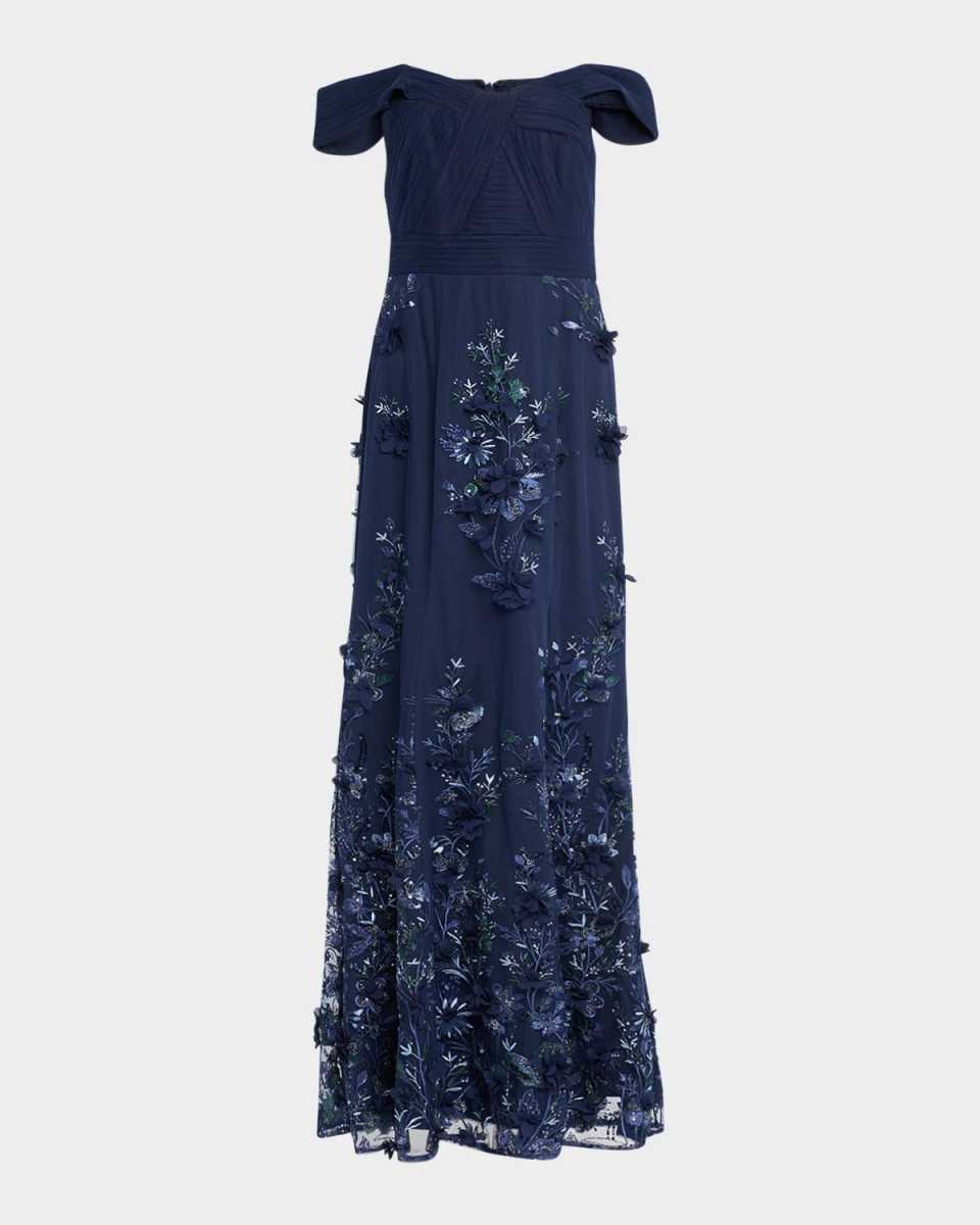 Embellished Floral-Embroidered Gown